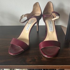 Jimmy Choo 37.5 maroon strappy heel